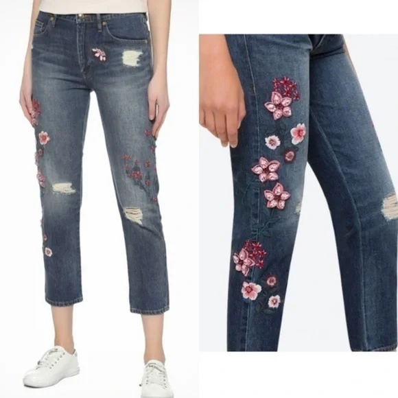 Juicy Couture Black Label Embellished Floral Cherry Blossom Boyfriend Jeans NWT